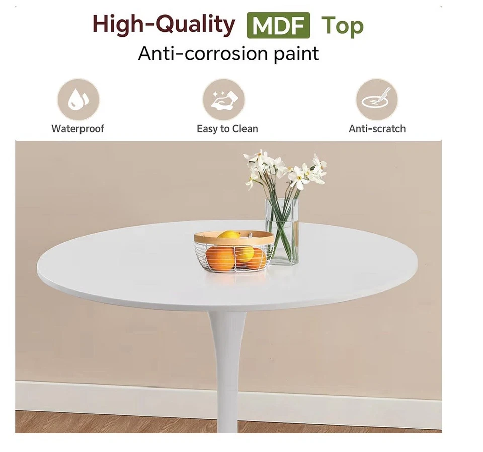 Mesa de Comedor Redonda Blanca con Base de Pedestal, 31.5" Moderna Comedor Tulipán Ta... Foto 4 de 4