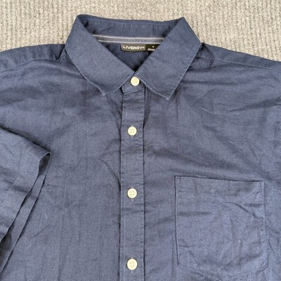 Livergy Mens Linen Blend Short Sleeve Button Down Shirt Size Medium Blue Beach