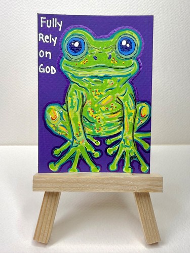 ACEO Original Art Card, Acrylic, 2.5 x 3.5, FROG, by Huesofmydimensions