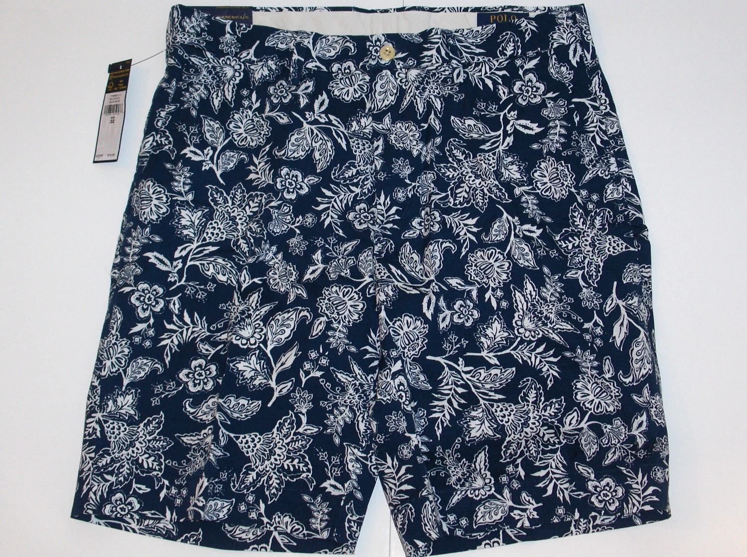 POLO RALPH LAUREN Men Stretch Classic Fit 9" Flat Front Floral Shorts, NAVY BLUE
