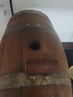 Vintage 1 Gallon Charred Likely Oak Barrel Dispenser BTP Airplane Carving — photo 3