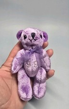 Vintage Mini Purple Bear Plush Stuffed Animal Purple Bow