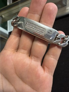 David Yurman Diamond Silver Curb Chain ID Bracelet Retail $5 500 8.5in104.5gMENS