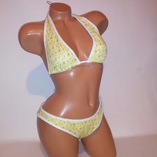 Victoria Secret PINK Swim Bikini Top Bottom Medium Yellow White Floral New