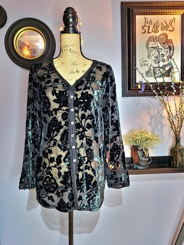 90s Sheer Button Down Devore Kimono UK 10/12 (US 8) - Picture 3 of 9