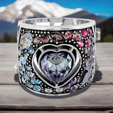 Brighton ECSTATIC HEART Ring Rainbow Hues Size 9 List $96 NWT Rare Find!