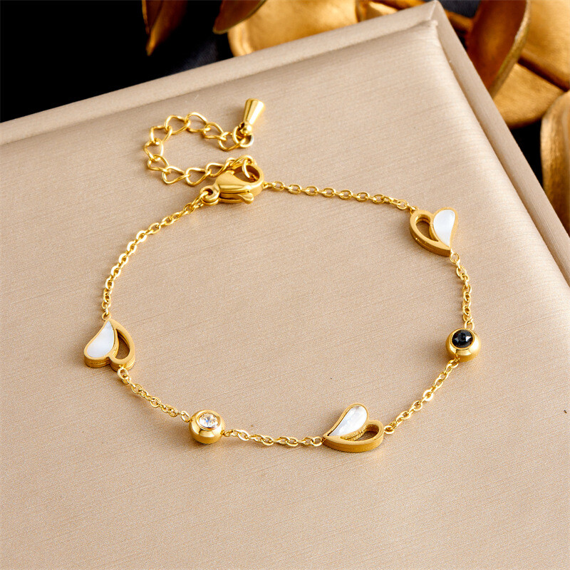 Enamel Heart and Zircon Titanium Steel Bangle Enamel Heart and Zircon Titanium Steel Bangle