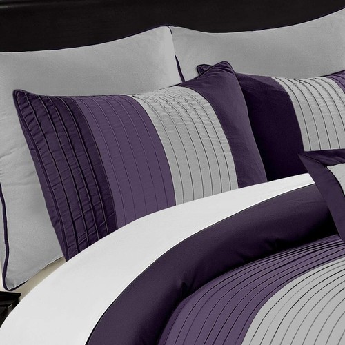 Chezmoi Collection Loft 8-Piece Luxury Striped Comforter Set (King, Purple/Gr... - Picture 4 of 7