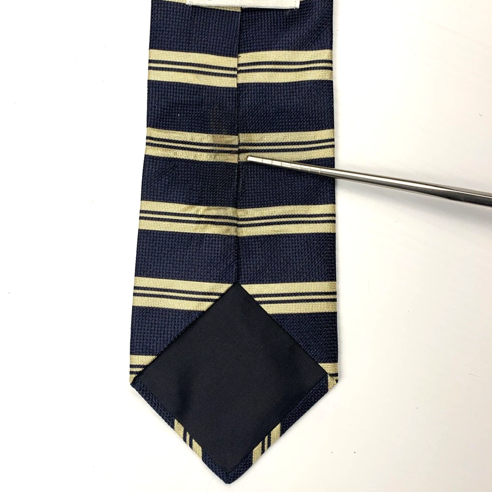 Corbata de seda MEETING STREET para hombre talla 3,75" x 57,5" azul marino tostado a rayas corbata iglesia Foto 3 de 4