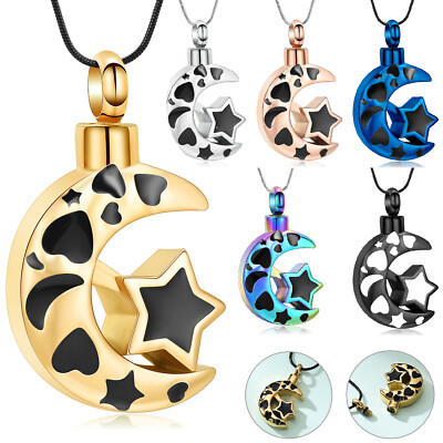 Stainless Steel Moon and Star Urn Pendant Memory Necklace for Cremation Ashes