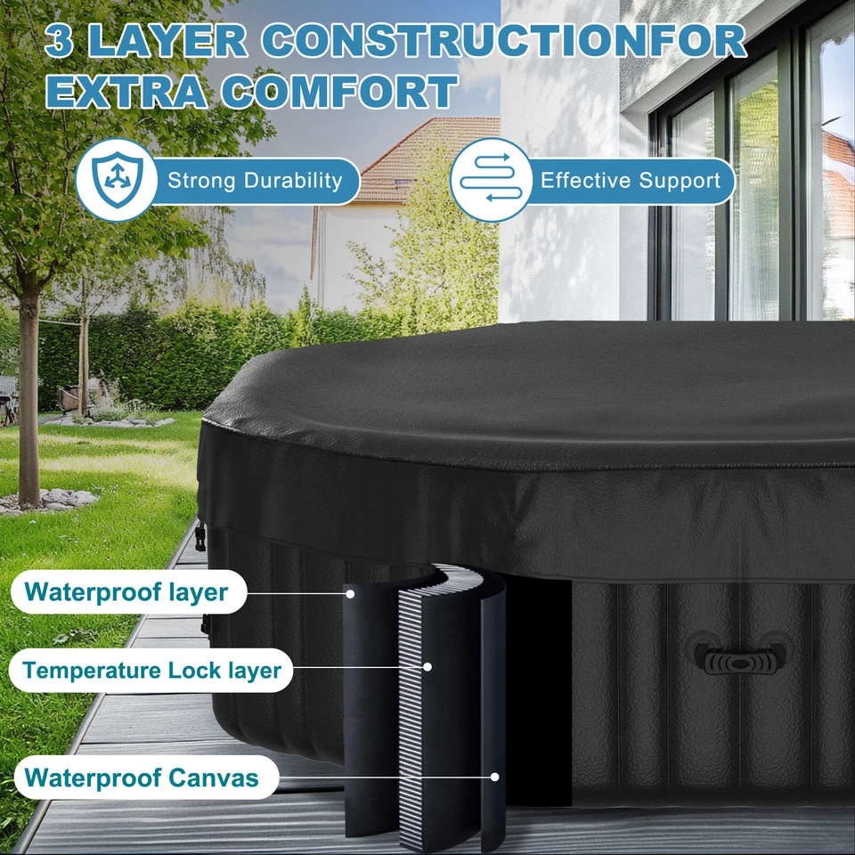 Bañera de hidromasaje inflable spa Docred para 6 personas 75"x75"x25" con chorro de burbujas 130 para patio Foto 3 de 4