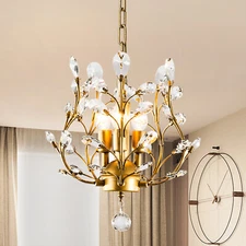 Gold Vintage Crystal Chandeliers Pendant Lighting Fixtures for Living Room E12x3