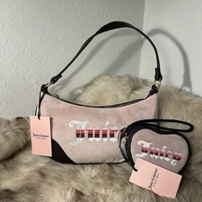 NWT Juicy Couture Retro Vibe Shoulder Bag & Wristlet Set - Dusty Blush Velour