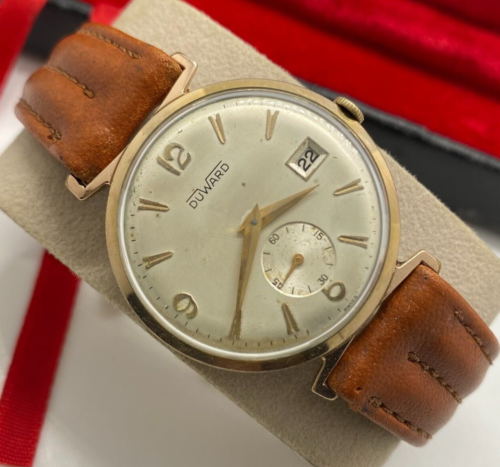 DUWARD Vintage Swiss Watch Manual Winding Gold Plated Rare Wristwatch 1960s - Afbeelding 1 van 23