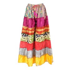 Upcycled Sari Wide Leg Palazzo Trousers, Size UK 6 - 14, Colourful Hippy Flares