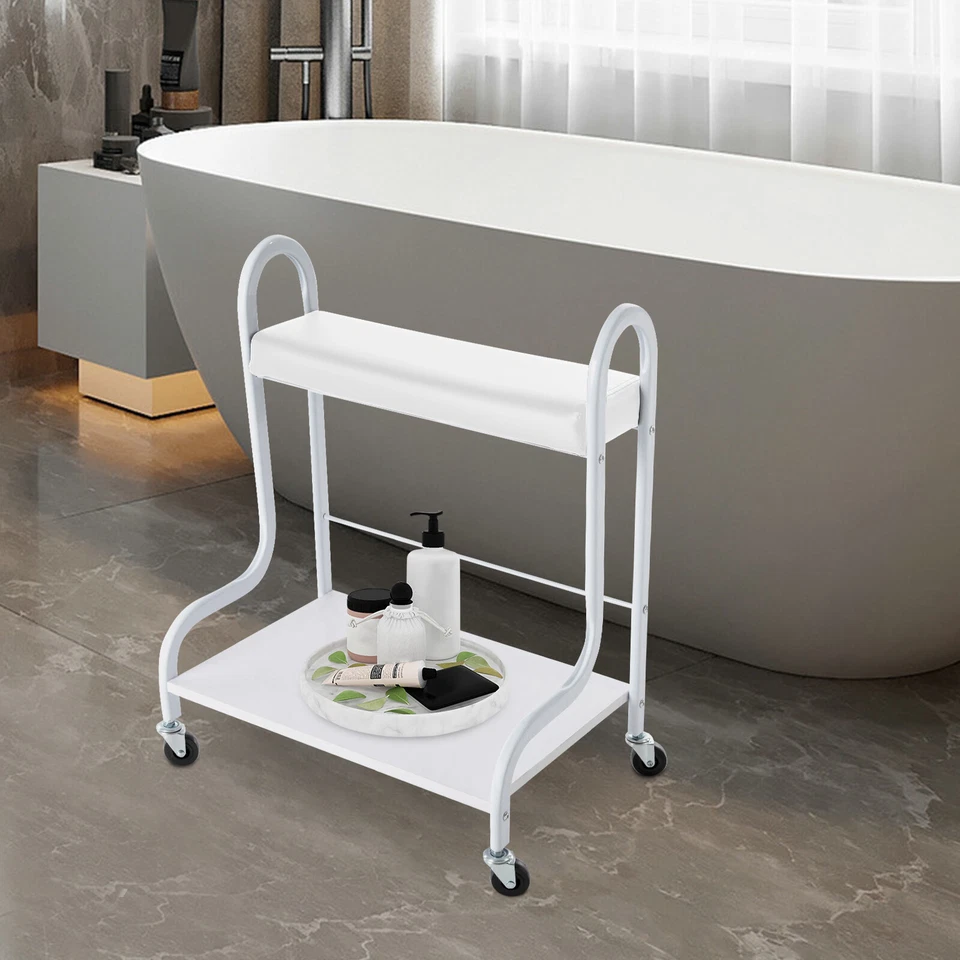 Carro trolley portátil blanco interior salón de belleza uñas pies baño spa con 4 ruedas Foto 3 de 4