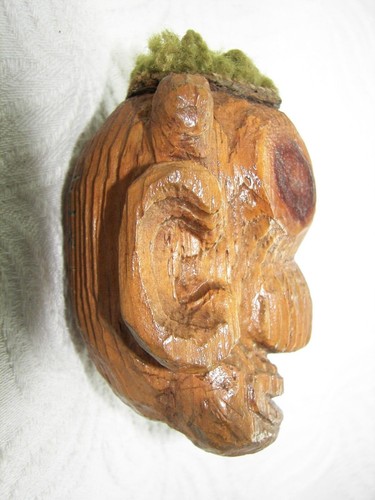 Vintage 1975 Boy Scout Wood Hand Carved Warrior Mask Face Neckerchief Slide - Picture 3 of 6