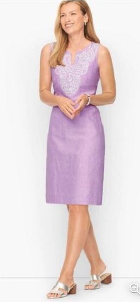 NEW TALBOTS Petite $139 Embroidered Lined Linen Blend Shift Dress Size 10p  | eBay