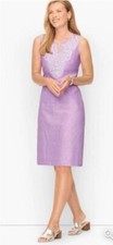 NEW TALBOTS Petite 139 Embroidered Lined Linen Blend Shift Dress Size 10p