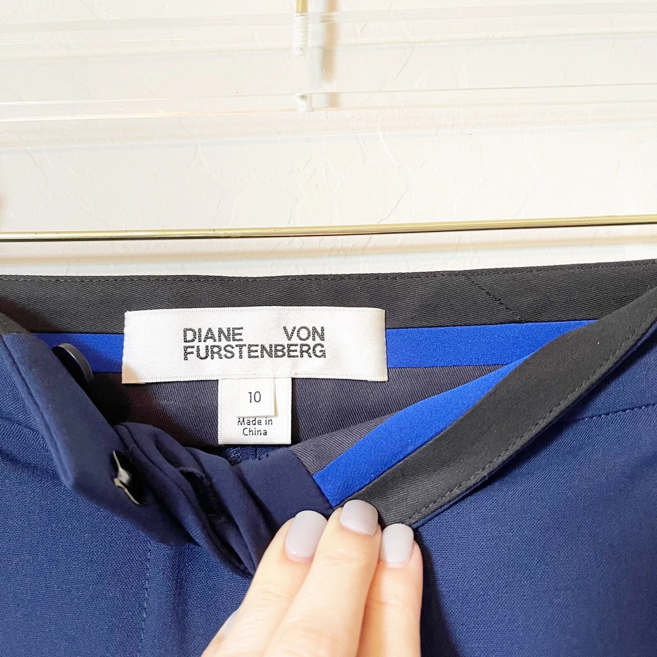 Pantalones de vestir ajustados rectos para mujer Diane Von Furstenberg trabajo negocios azul marino 10  Foto 4 de 4