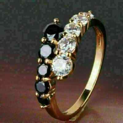 2Ct Lab Created Black & White Diamond Bypass Wedding Ring 14K Yellow Gold Over