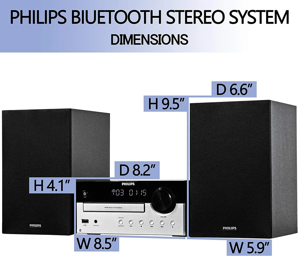 PHILIPS FM Radio CD Home Stereo System with Wireless Bluetooth 60W MP3 USB Audio - Image 4 of 4