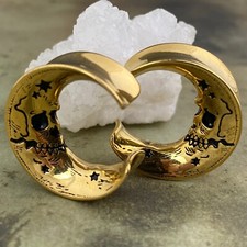 Pair Of 316l Gold Steel Saddles With Skull Faced Moon Ps-291 Gold Gauges