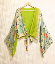 Silk Wrap Top Tie Blouse Boho Crop Tops Dress Woman Clothing Green PSW1755