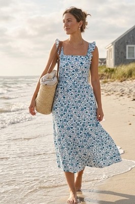 Floral Dress Draper James Ruffle Sleeve Sz XXL Blue & White Cotton Cottagecore