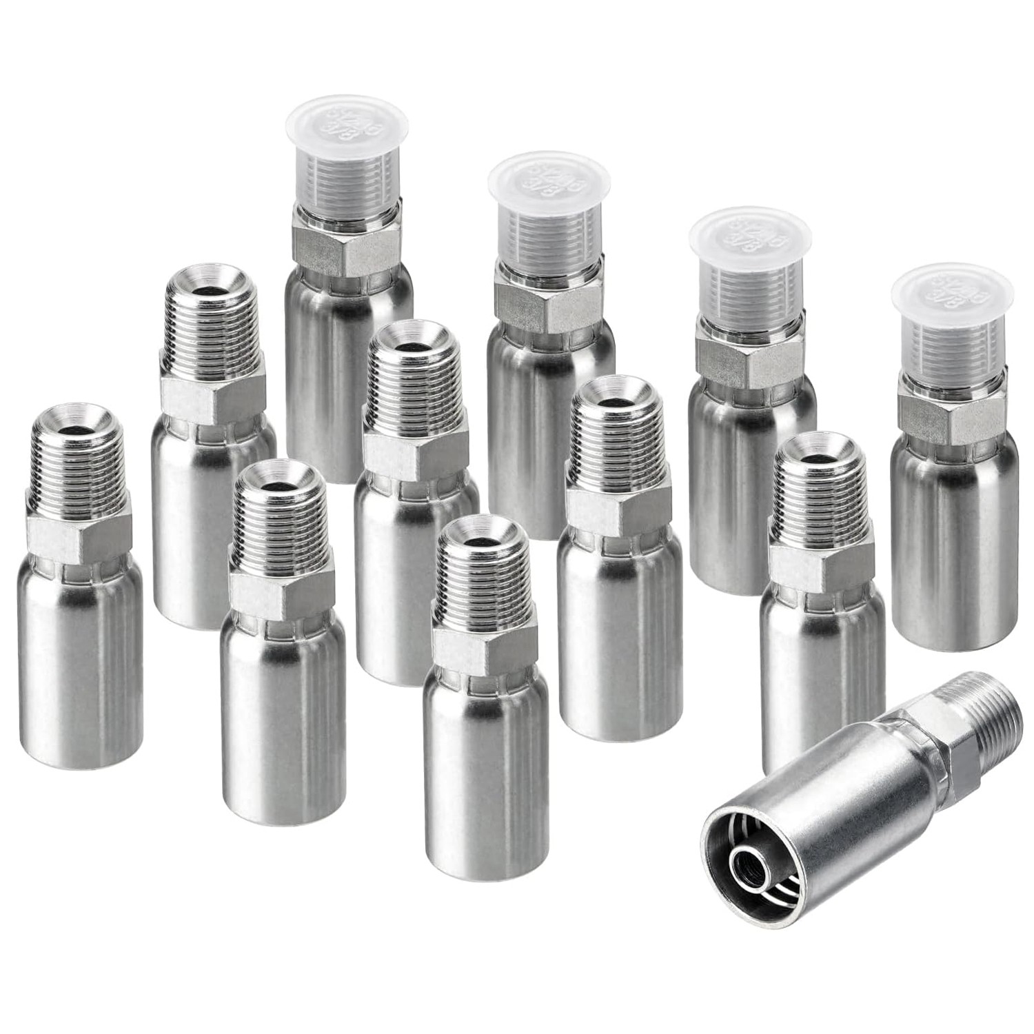 12 Pack Hydraulic Hose Fittings, 3/8" I.D. Hose X 3/8" NPTF Male with Protection