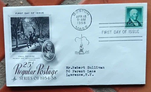 PAUL REVERE THE BRITISH ARE COMING 1958 ARTCRAFT CACHET FDC SHEET SINGLE