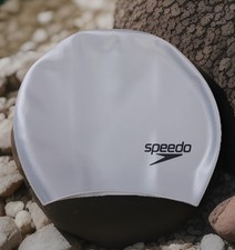 Speedo Silicone Long Hair Swim Cap Silver-One Size