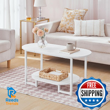 HOOBRO Coffee Table for Living Room, Oval Small Coffee Table with 2-Tier Open St
