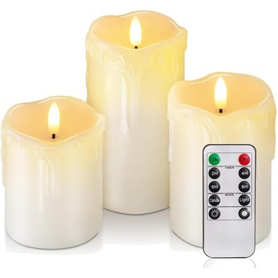 Flameless LED Pillar Candles Set - Realistic Dripping Wax Design, 5 x 4 x 6 inch