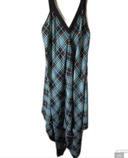 Michael Kors Black & Teal Plaid Asymmetrical V-Neck Dress L/XL