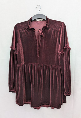 Fat Face Kleid 14 Burgund Tunika Top Samt Y2K Romantik Gothic Bauern Satin