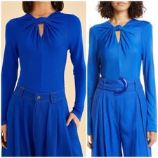 Womans FARM Rio Blue Long Sleeve Knot Front Bodysuit Blouse L