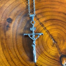 Real Solid Plated with 925 Sterling Silver Men's Jesus Cross pendant necklace