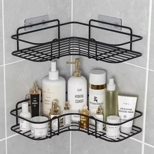 Wall Mounted Bathroom Shelf Corner Storage Iron Shower Drain Holder Basket Rack