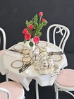 STUNNING VINTAGE DOLLHOUSE STEEL TABLE & 4 CHAIRS VERY ELEGANT COMPLETE SETTING — photo 2
