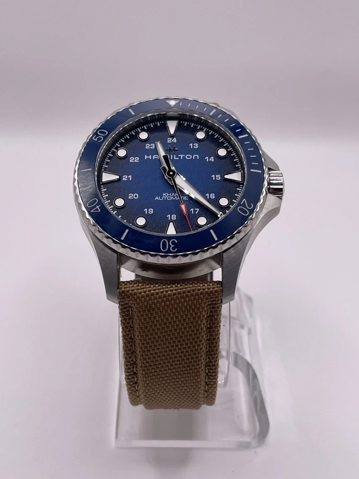 Hamilton cáqui marinho mergulho 43 mm mergulhador automático mostrador azul H82505140 - Imagem 3 de 4
