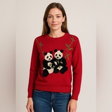Charming Vintage Red Panda Sweater Crewneck Pullover Size Medium