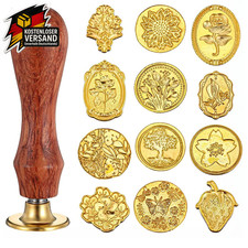 Siegelstempel Set 12-tlg. mit Holzgriff für Einladungen & Geschenke, Vintage Des