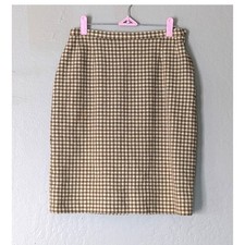 Vintage Pendleton 100 Wool Pencil Skirt Tan Check Lined Sz S