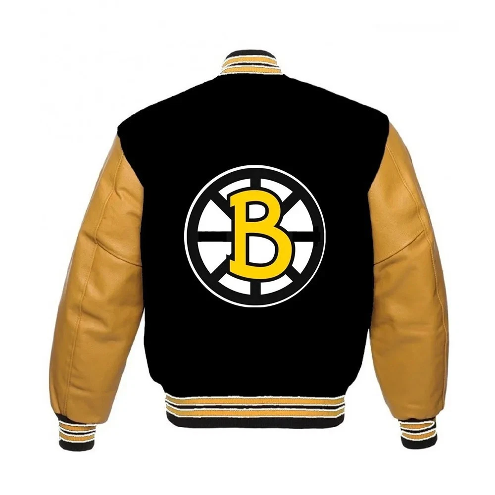 Boston Bruins  Black Body Gold Varsity Jacket (Not Satin, Not Leather)