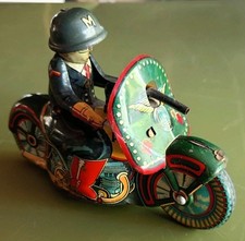 Vintage 1950s Taiyo Tin Friction Drive Military Police Motorcycle Toy Shield