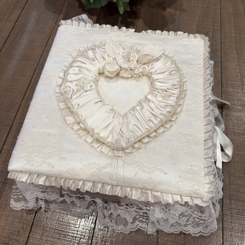 Vintage White Lace Slip-In Wedding Photo Album Ring Binder with Heart Accent