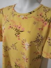 LIZ CLAIBORNE Top Womens XXL Petite Yellow Floral Short Sleeve Stretch Zip Back