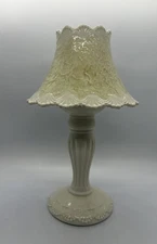 Yankee Candle Porcelain Tea Light With Lamp Shade Scalloped And Lace Pattern 9”