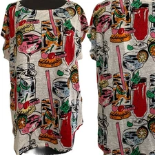 NICOLE MILLER Tops/T Shirts Size XL Slub Linen Bright Print Multicolor WMNS NWT